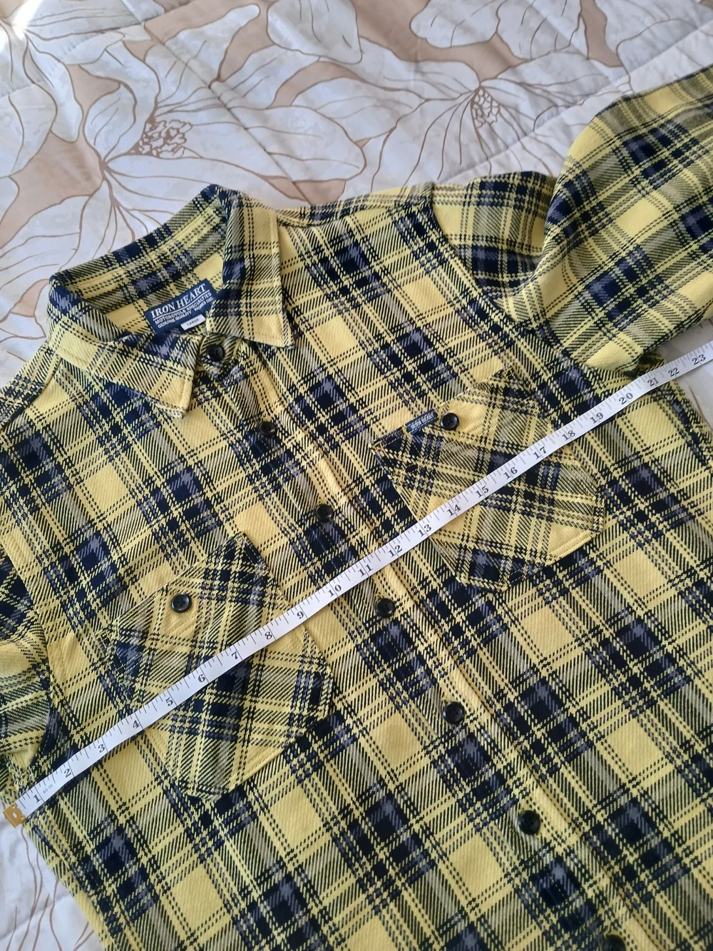 Iron Heart IHSH-412-YEL - 9oz Selvedge Indigo Check Flannel Work Shirt - Yellow - Picture 8 of 11